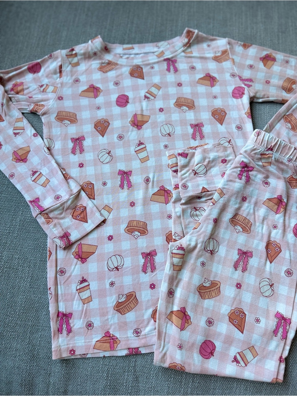 In My Jammers Girls Pink Plaid Fall Dessert-Print Long Sleeve Pajama Set